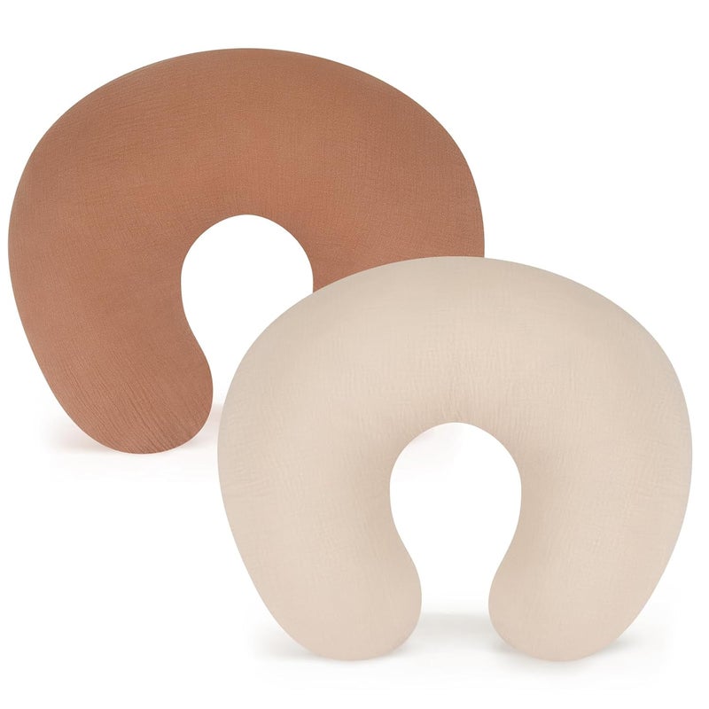 accmor 2 Pack Muslin Nursing Pillow Covers, 100% Cotton Soft Nursing Covers for Breastfeeding Pillows, Slipcover for Baby Girls Boys Newborn - Image 1